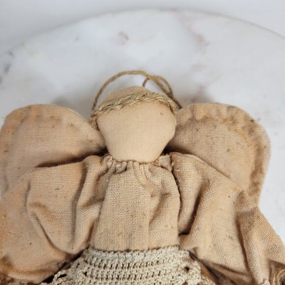 Vintage Folk Art Primitive Angel Doll 11" Handmade Crochet Christmas Ornament - Picture 2 of 12